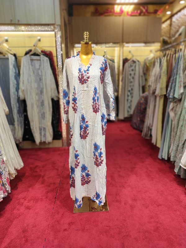 L/XL Sparrow Crystal White Cotton Dress 57" Long Jalabiya