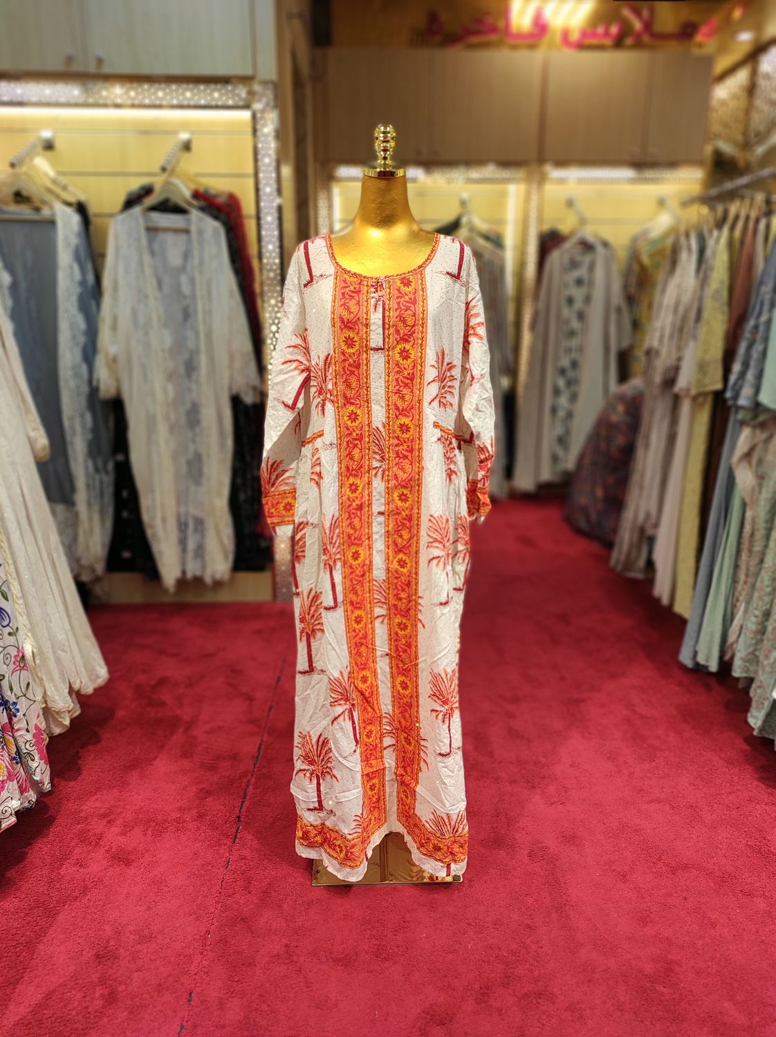 2XL/3XL Bhopali Crystal Printed Cotton Dress 57" Long Jalabiya