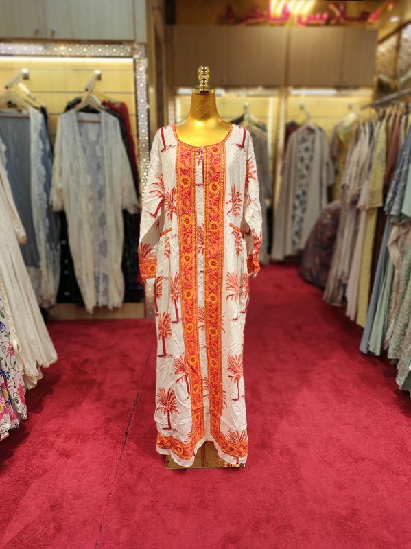 2XL/3XL Bhopali Crystal Printed Cotton Dress 57" Long Jalabiya