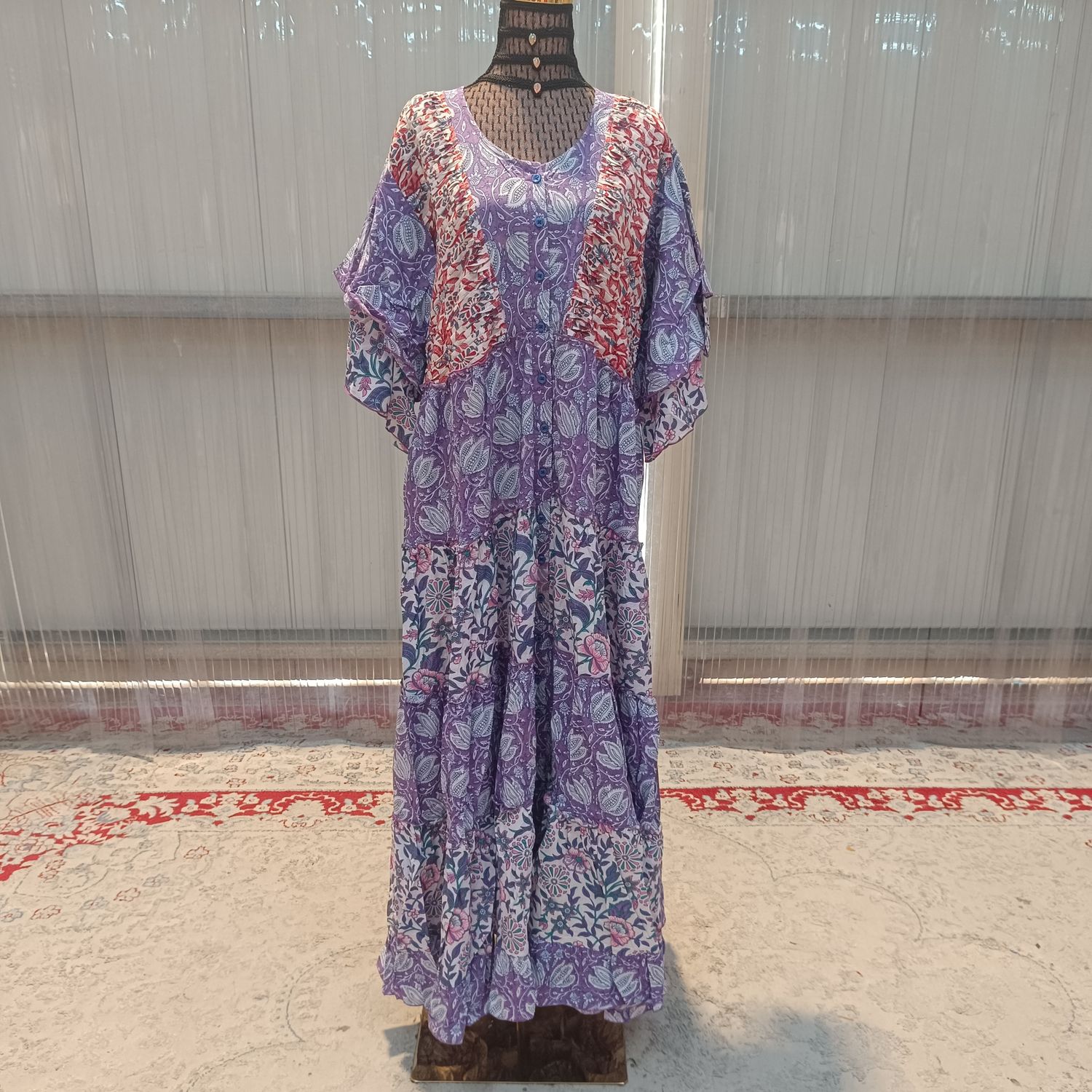 2XL/3XL Hamida Printed Cotton Dress 57"Long Jalabiya