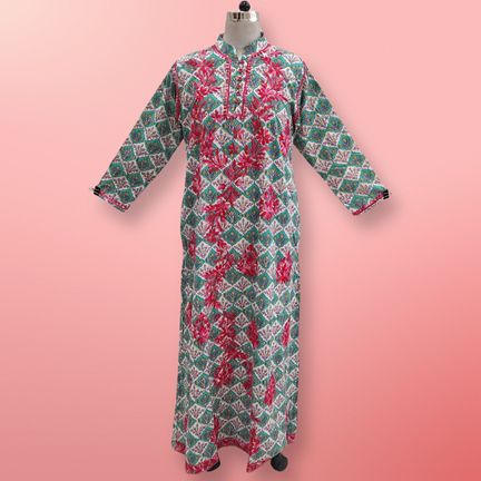 L/XL Sofi Embroidery Printed Cotton Dress 57" Long Jalabiya