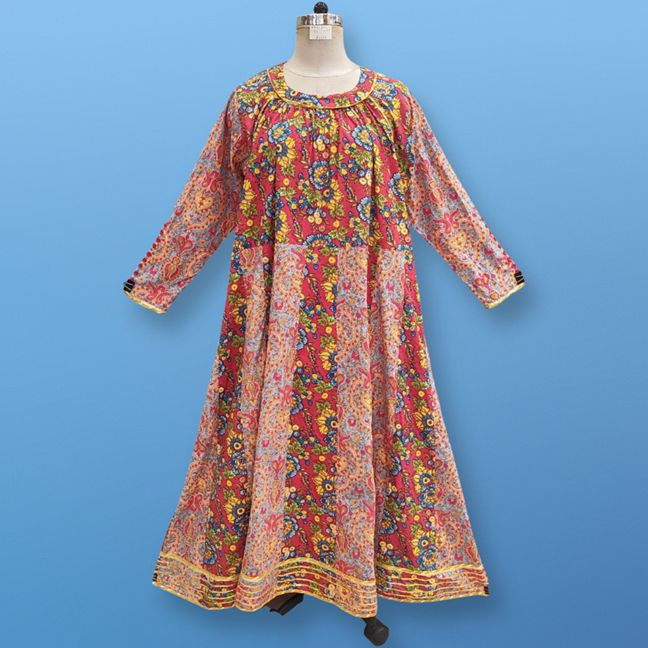 2XL/3XL Zamira Printed Cotton Dress 57" Long Jalabiya