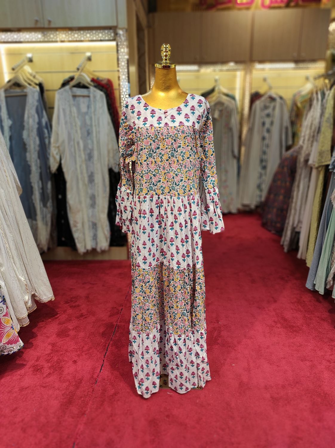 L/XL Moon Printed Cotton Dress 57" Long Jalabiya