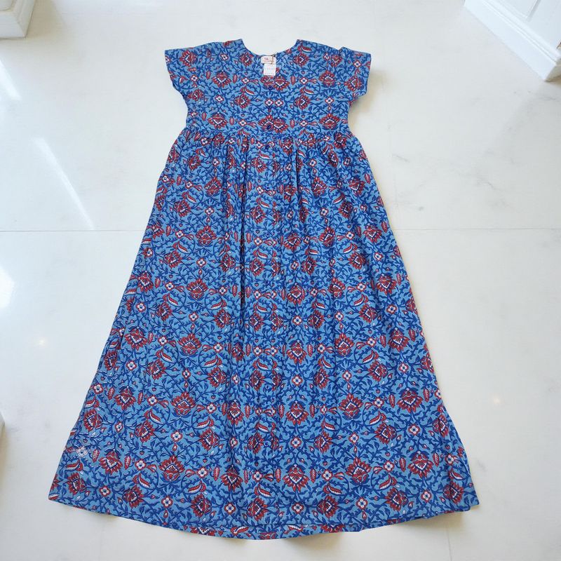 12-13 Year Precious Printed Cotton Girls Dress Long 50'' Jalabiya