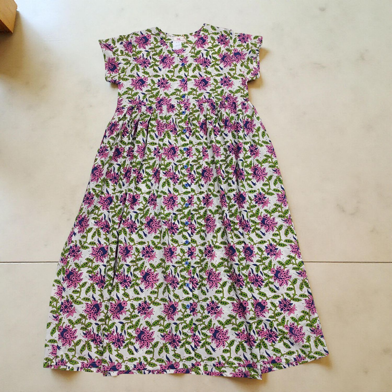 10-11 Year Precious Printed Cotton Girls Dress Long 47'' Jalabiya