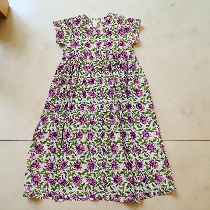 10-11 Year Precious Printed Cotton Girls Dress Long 47'' Jalabiya