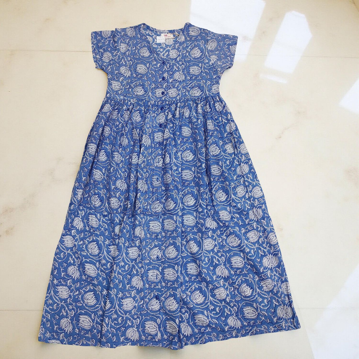 10-11 Year Precious Printed Cotton Girls Dress Long 47'' Jalabiya