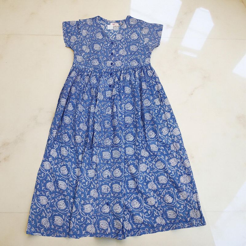 10-11 Year Precious Printed Cotton Girls Dress Long 47'' Jalabiya