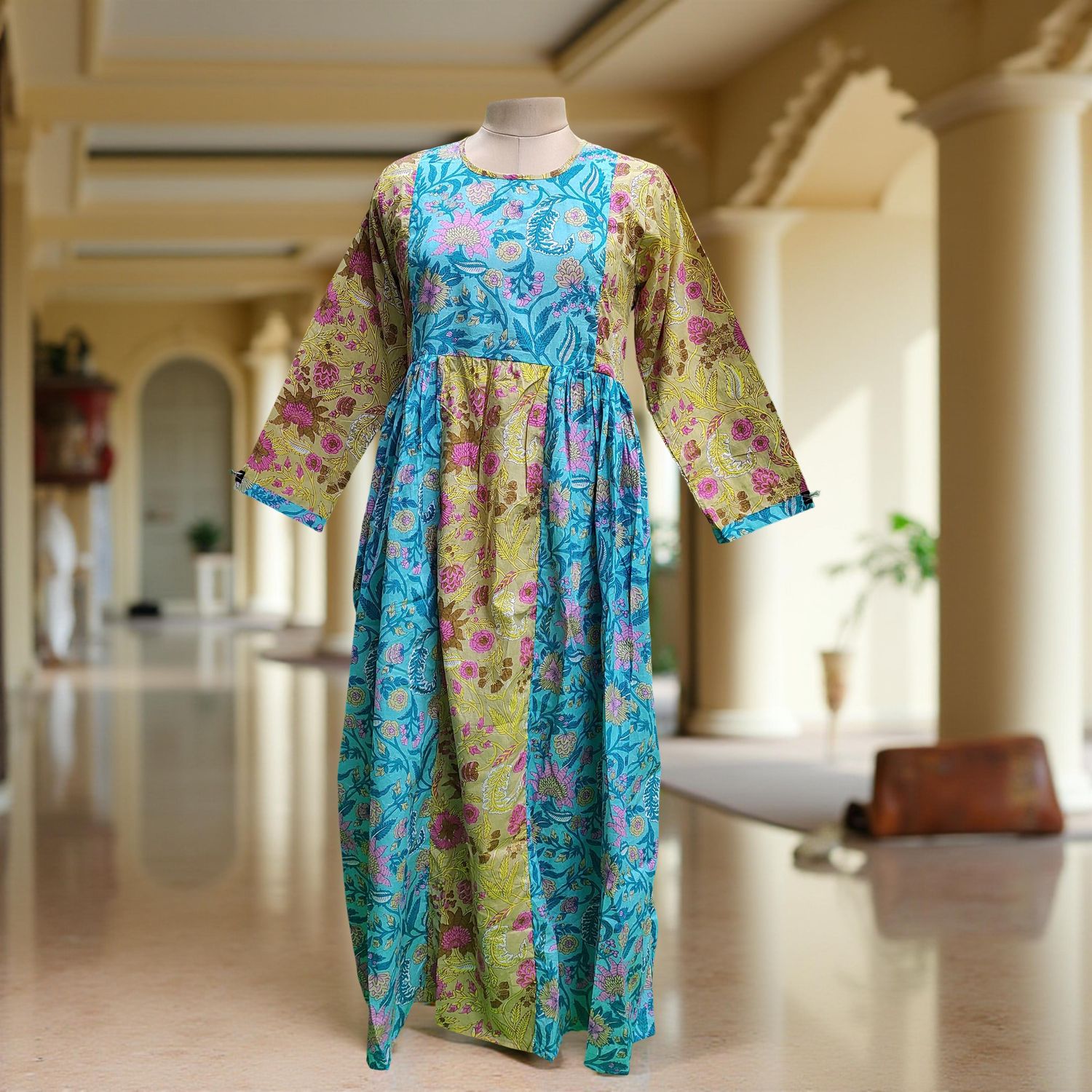 XS/S Heba Printed Cotton Dress 54" Long  Jalabiya