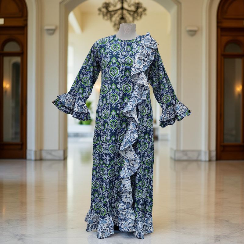 L/XL Princess Printed Cotton Dress Long 57" Jalabiya