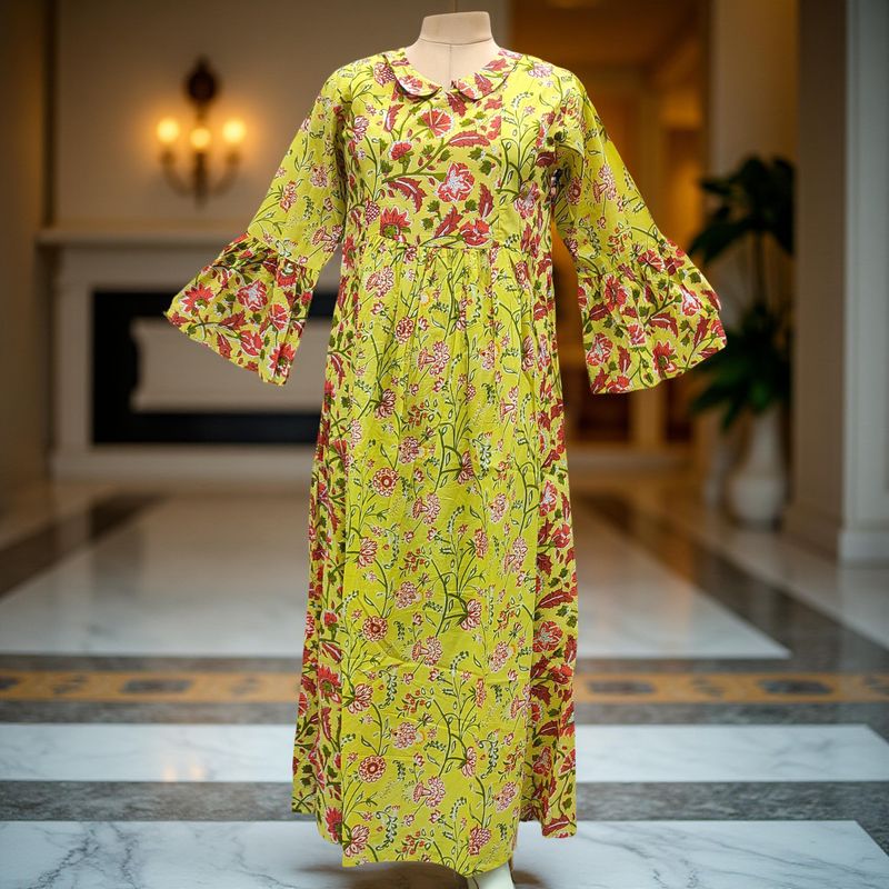 XS-S Husn Printed Cotton Dress 54" Long Jalabiya