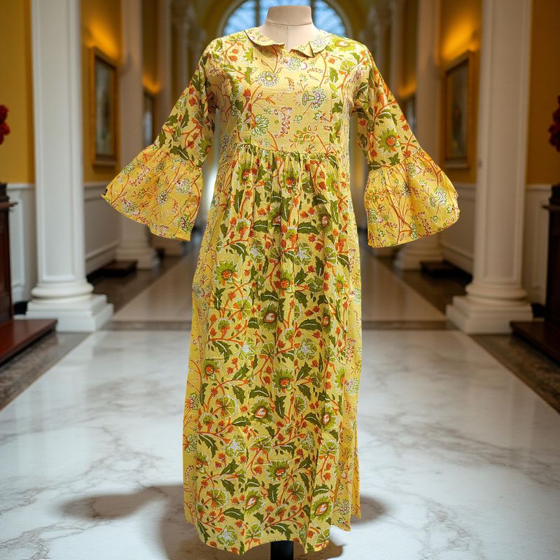 S-M Husn Printed Cotton Dress 57" Long Jalabiya