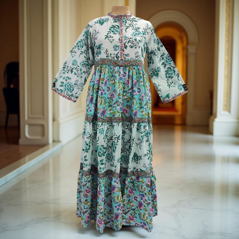 2XL/3XL Multi Sydney Printed Cotton Dress 57" Long Jalabiya