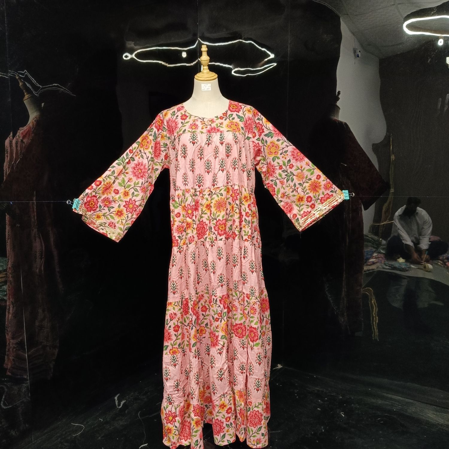 S/M Moon Printed Cotton Dress 57" Long Jalabiya