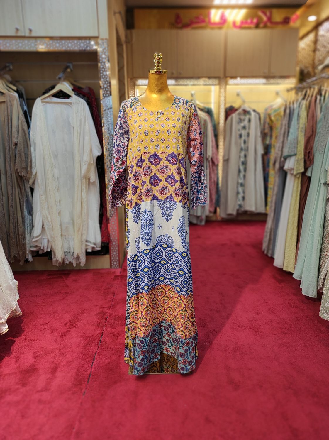 S/M Special Multi Printed Cotton Dress 57" Long Jalabiya