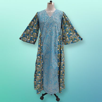 L/XL Zaheera Printed Cotton Dress 57'' Long Jalabiya