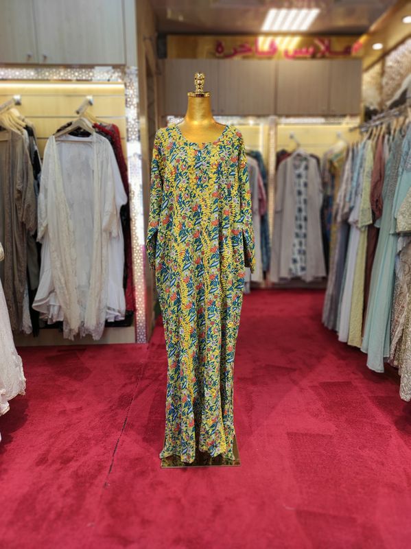 4XL/5XL Kafia Embroidery Printed Cotton Dress 57" Long Jalabiya