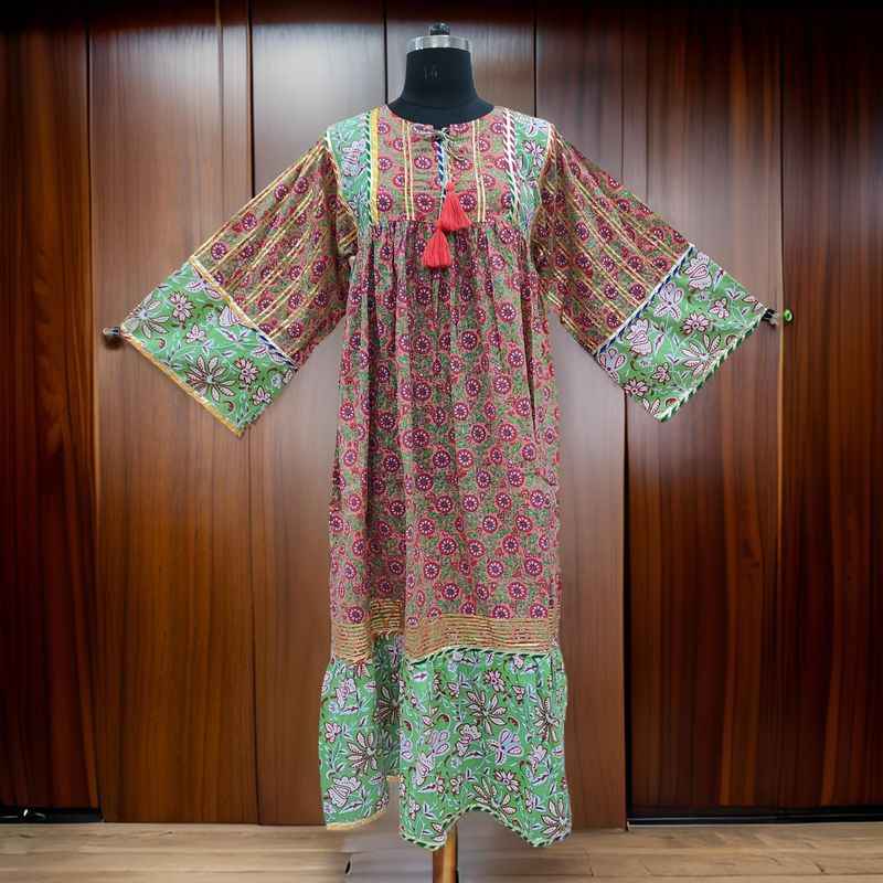 L/XL Ebrah Printed Cotton Dress 57" Long Jalabiya