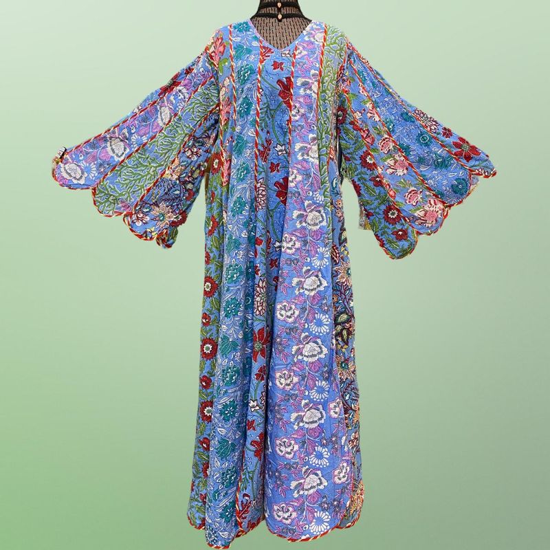 L/XL Meher Crystal Multi Printed Cotton Dress 57" Long Jalabiya