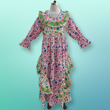 S/M Jalila Printed Cotton Dress 57" Long Jalabiya