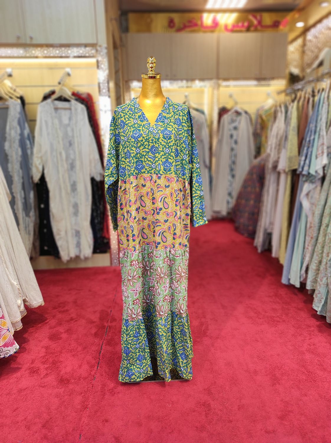 2XL/3XL Multi Maldives Printed Cotton Dress 57" Long Jalabiya