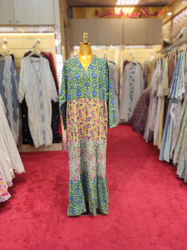 2XL/3XL Multi Maldives Printed Cotton Dress 57" Long Jalabiya