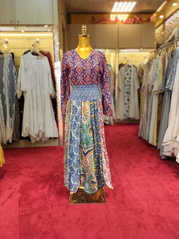 XS/S Zayna Printed Cotton Dress 54" Long Jalabiya