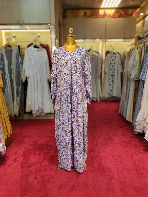 2XL/3XL Dana Printed Cotton Dress 57" Long Jalabiya