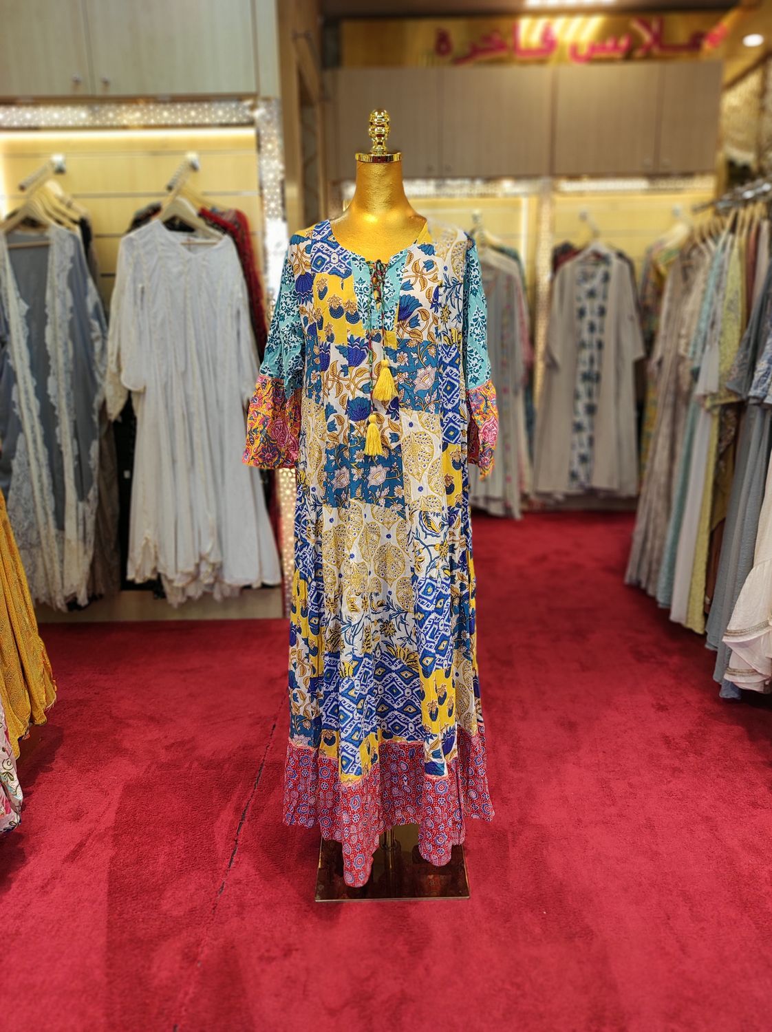 L/XL Sadia Printed Cotton Dress 57" Long Jalabiya