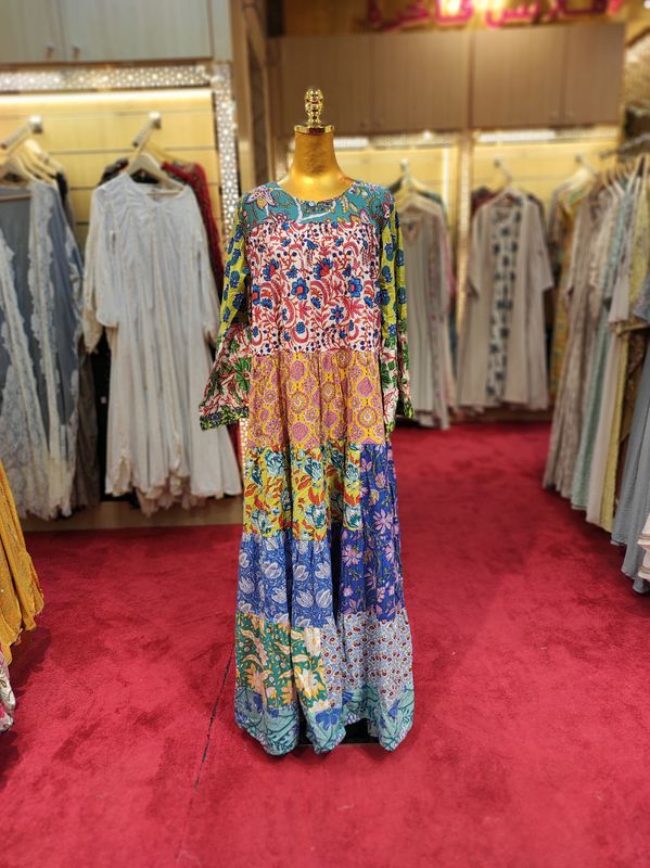 2XL/3XL Petal Printed Cotton Dress 57" Long Jalabiya