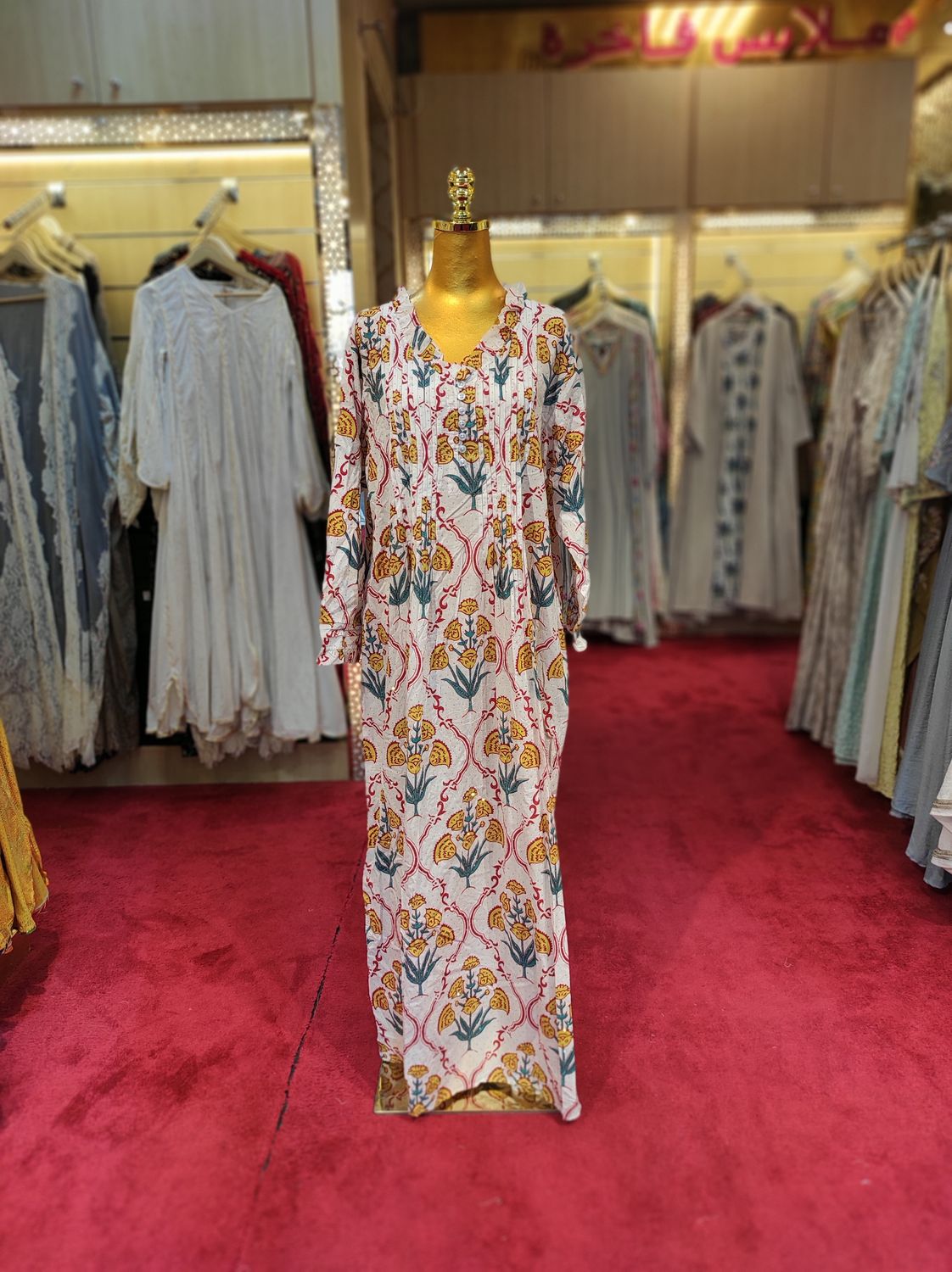 L/XL Sparrow Crystal White Cotton Dress 57" Long Jalabiya