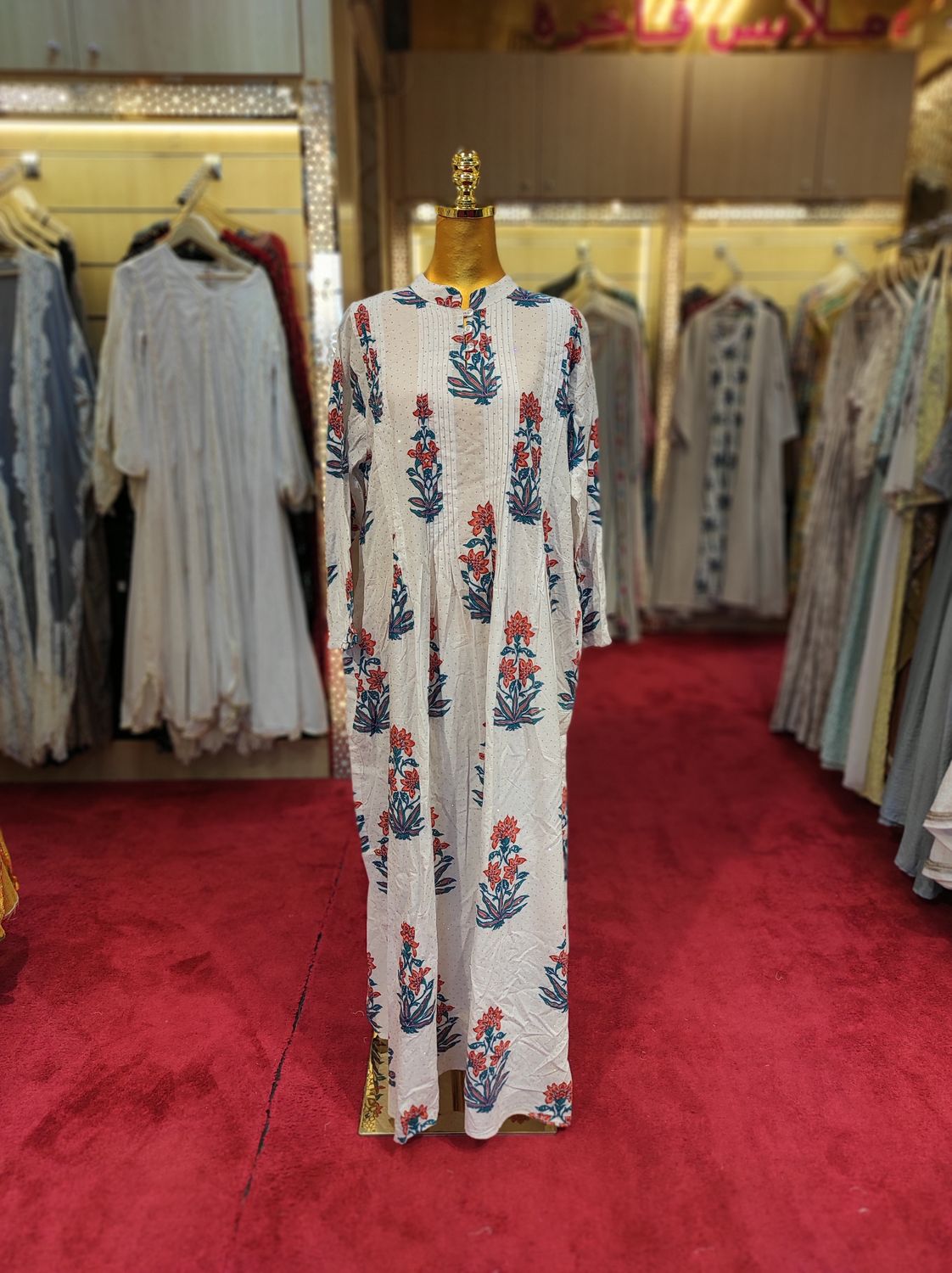 L/XL Special Crystal Printed Cotton Dress 57" Long Jalabiya