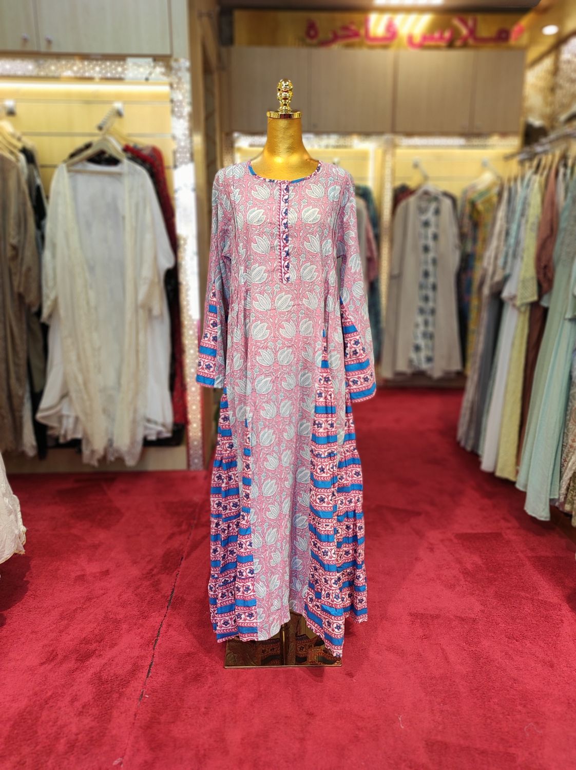 L/XL Kiai Multi Printed Cotton Dress 57" Long Jalabiya