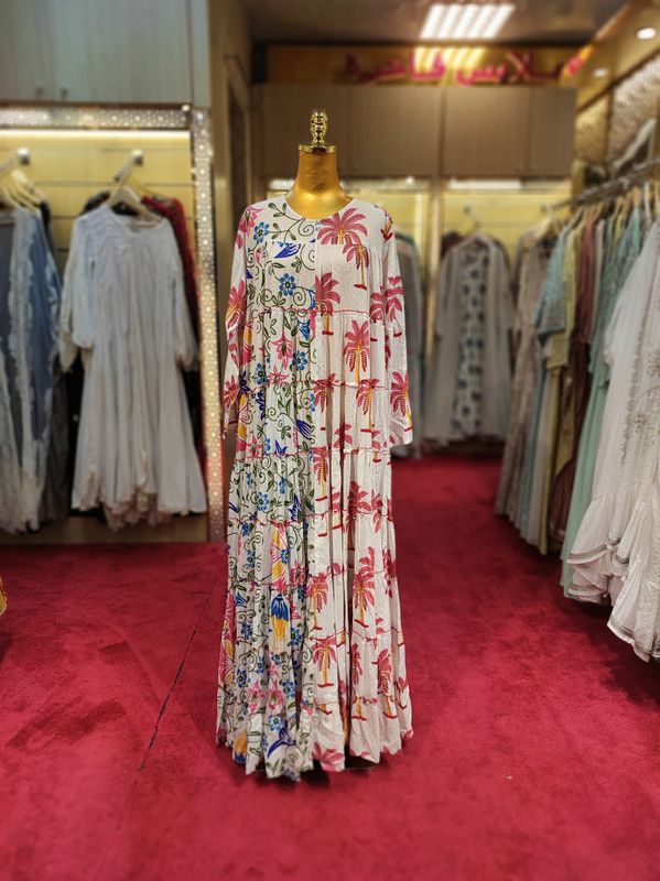 2XL/3XL AATIRA Crystal printed cotton dress 57" long jalabiya