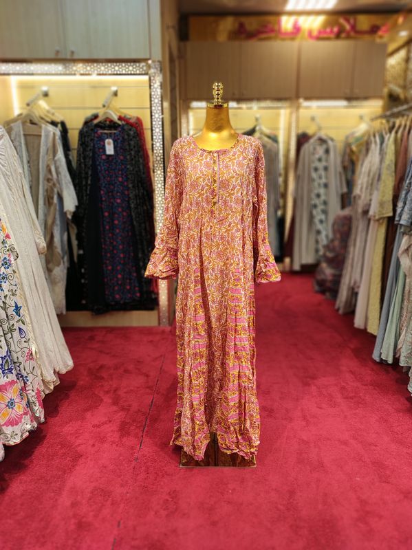 L/XL Kiai Multi Printed Cotton Dress 57" Long Jalabiya