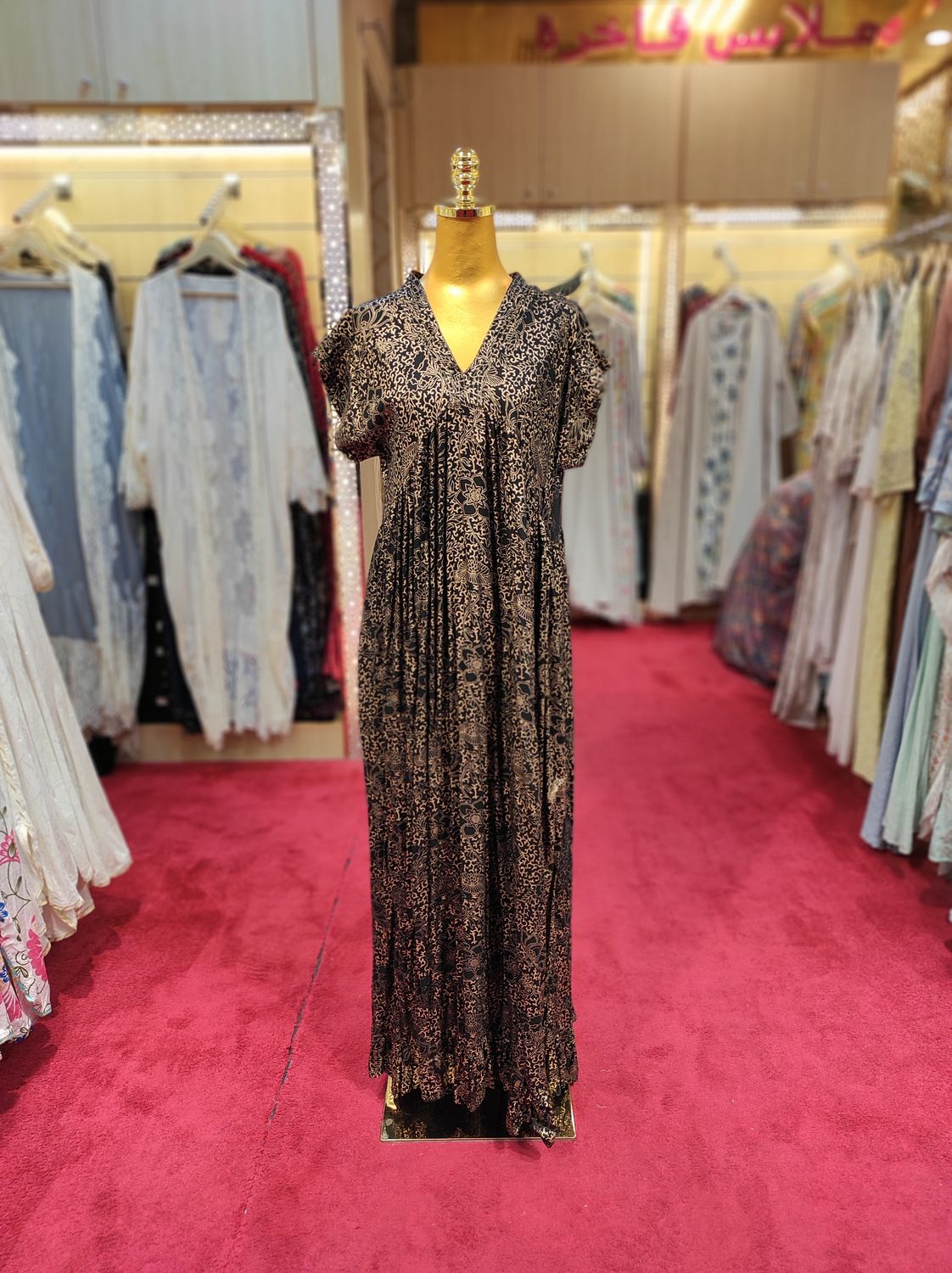 L/XL Amani Black And Good Printed Cotton Dress 57" Long Jalabiya