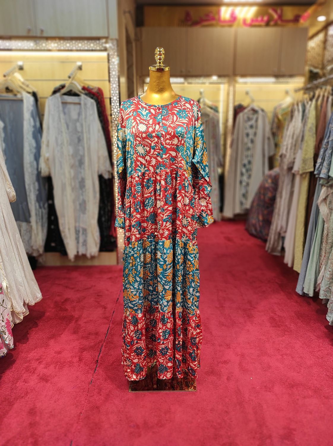 L/XL  Juhi Silk Crystal Printed  Dress 57" Long Jalabiya