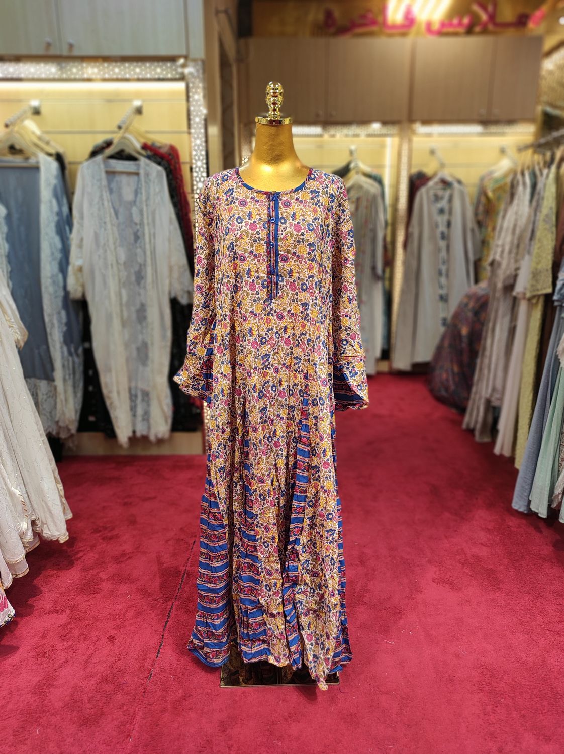 L/XL Kiai Multi Printed Cotton Dress 57" Long Jalabiya