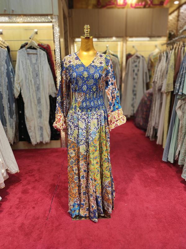 S/M Musira Multi Printed Cotton Dress 57" Long Jalabiya