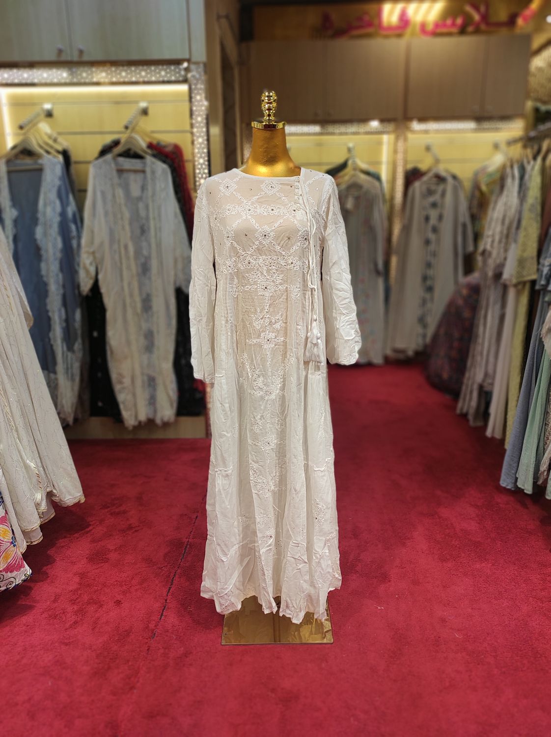 XS/S Cindrella Embroidery Cotton Dress 54" Long Jalabiya