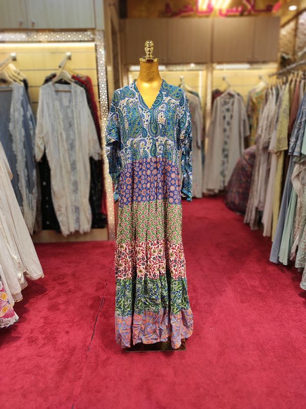 L/XL Special Multi Printed Cotton Dress 57" Long Jalabiya