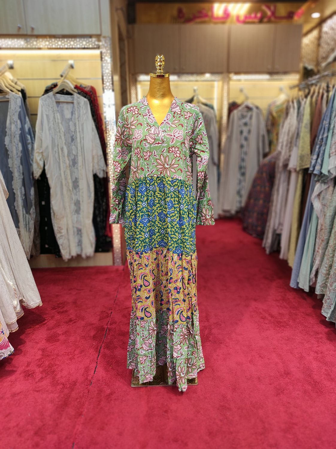 S/M Maldives Blue Printed Cotton Dress 57" Long Jalabiya