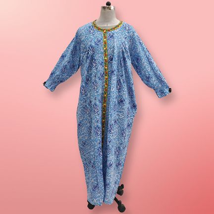 L/XL Azalea Printed Cotton Dress 57" Long Jalabiya