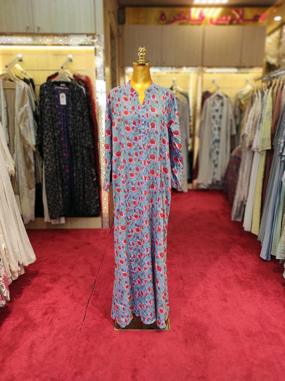 L/XL Delbar Printed Cotton Dress 57'' Long Jalabiya