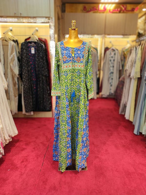 L/XL Anaya Crystal  Printed Cotton Dress 57" Long Jalabiya