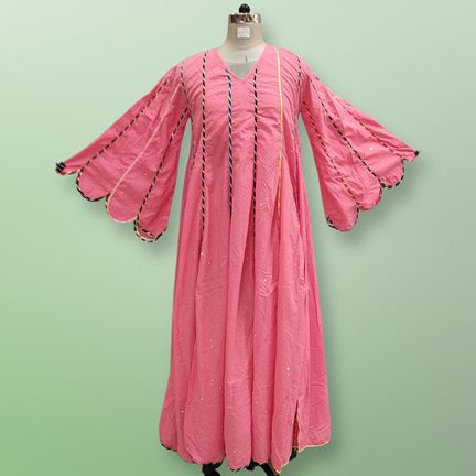 S/M Meher Crystal Pink Plain Solid Cotton Dress 57" Long Jalabiya