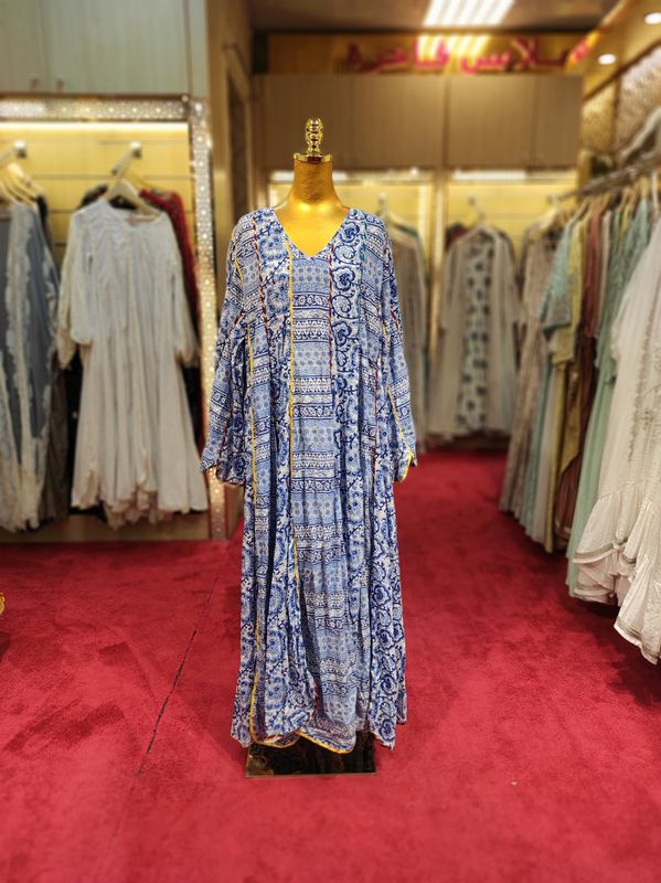 2XL/3XL Meher Crystal Multi Printed Cotton Dress 57" Long Jalabiya