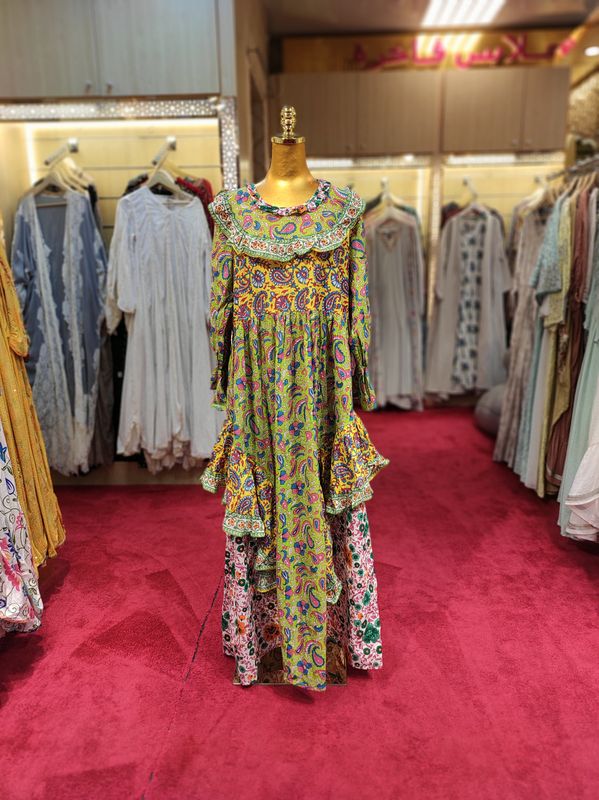 2XL/3XL Jalila Printed Cotton Dress 57" Long Jalabiya