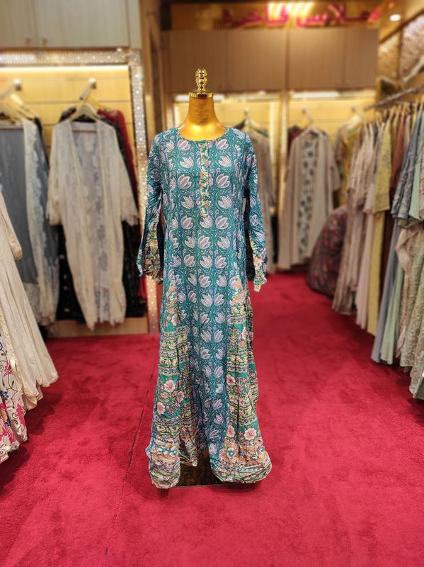 S/M Kiai Multi Printed Cotton Dress 57" Long Jalabiya