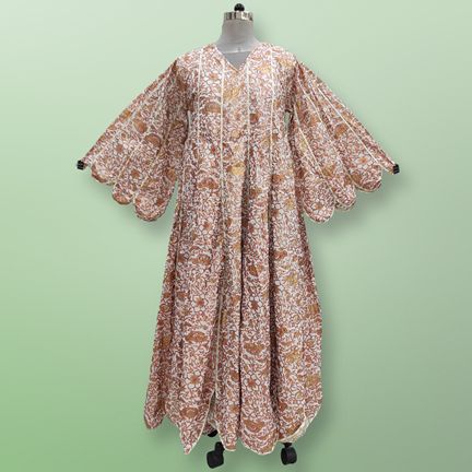 L/XL Meher Gold Printed Cotton Dress 57" Long Jalabiya